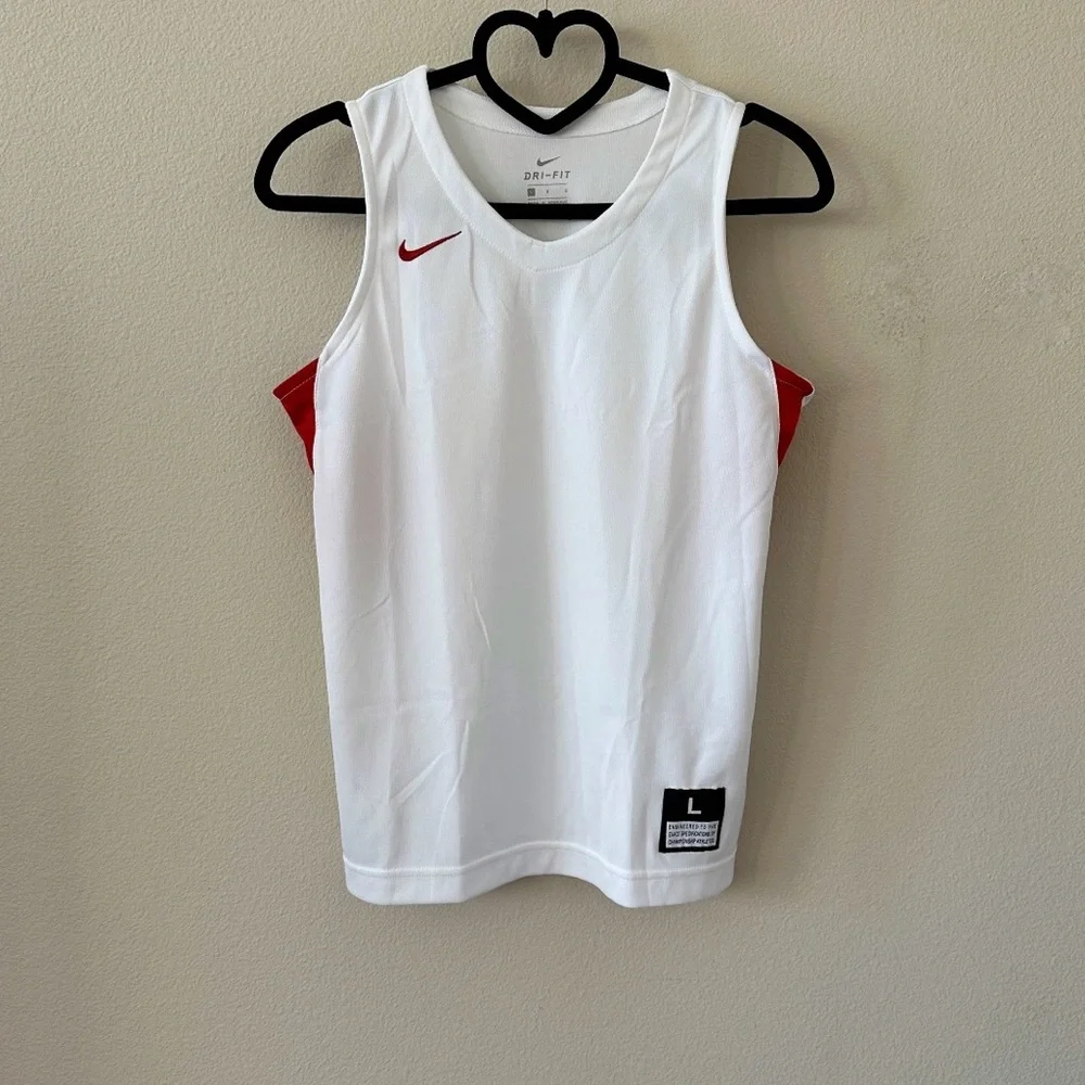 Nike White Red Boy’s Sleeveless Basketball Jersey Tank Top NWT Size L